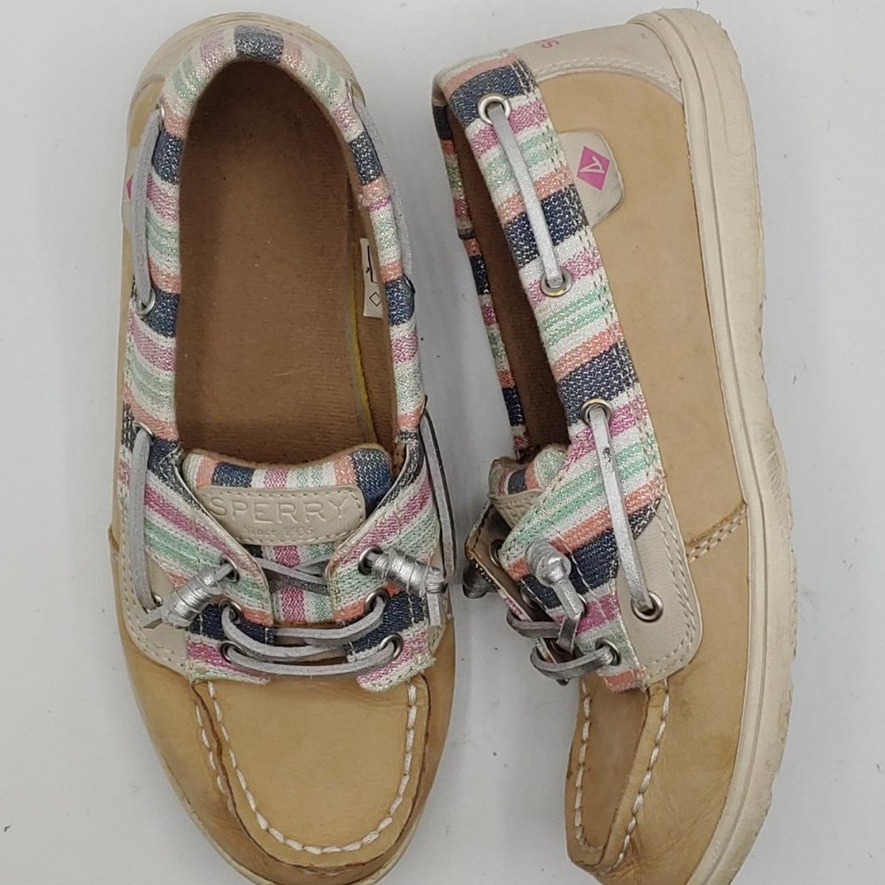Sperry Top Sider girls 2M Shoresider  3 Eye Sparkle Stripe Boat Shoes blue pink